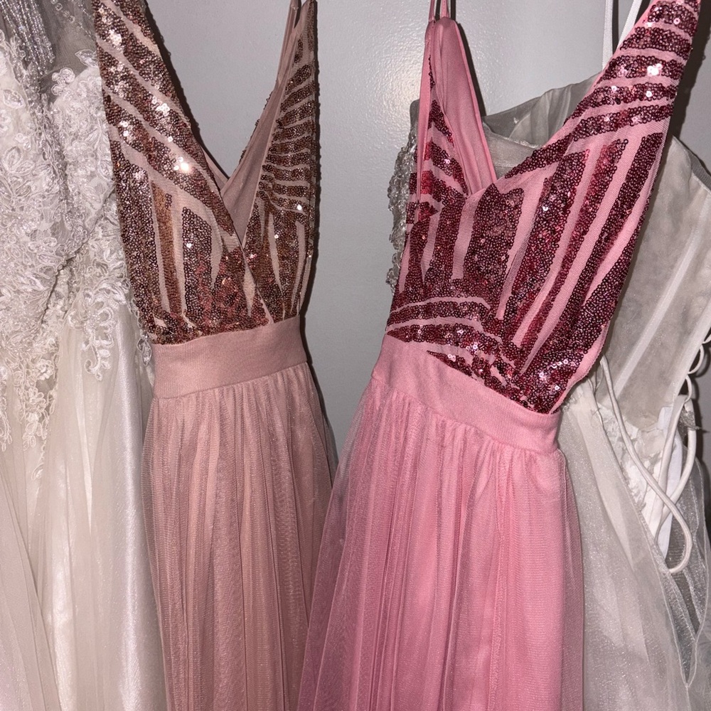 2-Pink/Gold/ Sequin Gowns with Straps